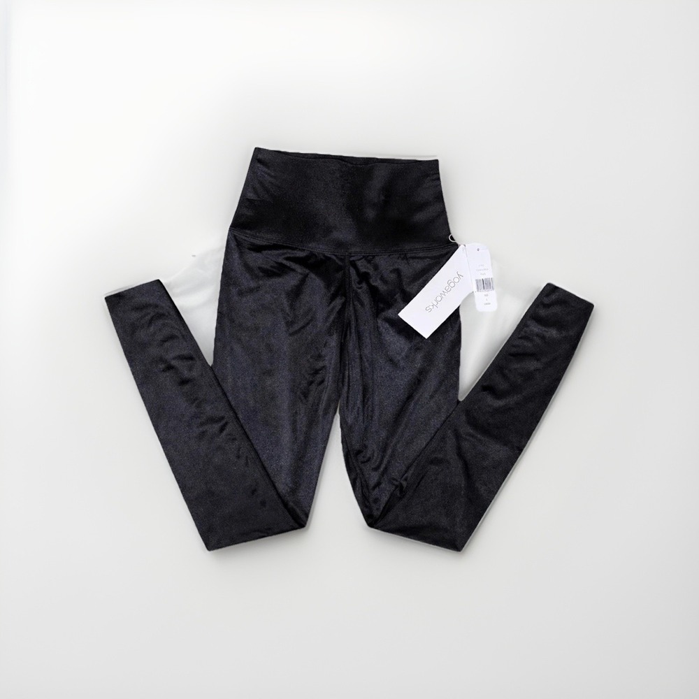 Yogaworks Liquid Leggings Womens Small Black High Rise Yoga Gym Workout Wet Look